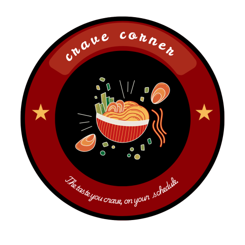 Red Black Circle Illustrative Noodle Food Logo